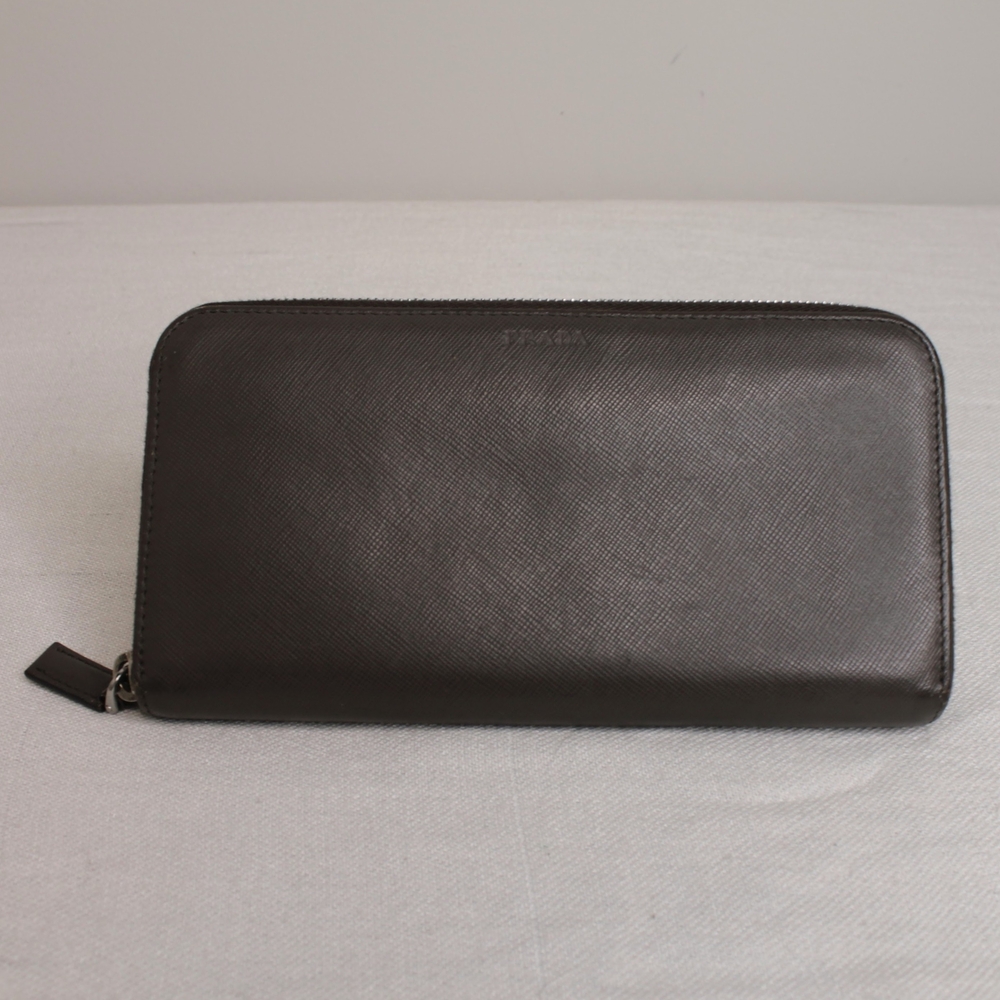 Prada Brown Zip Around Accordion Wallet